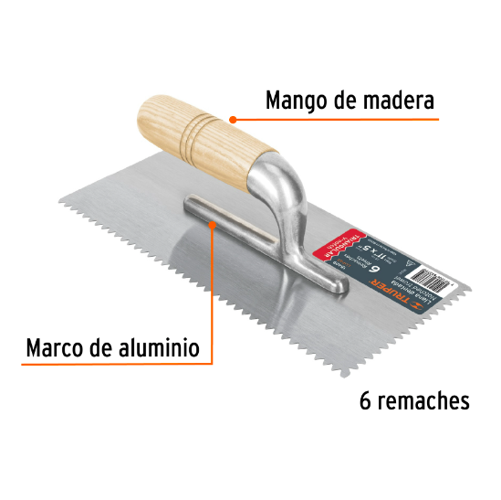 Llana, mango madera, canto dentado triangular,6 remaches,11"