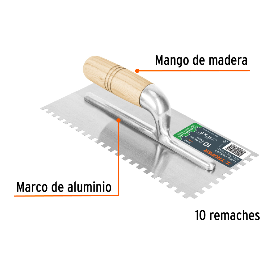 Llana, mango madera, canto dentado cuadrado, 11"