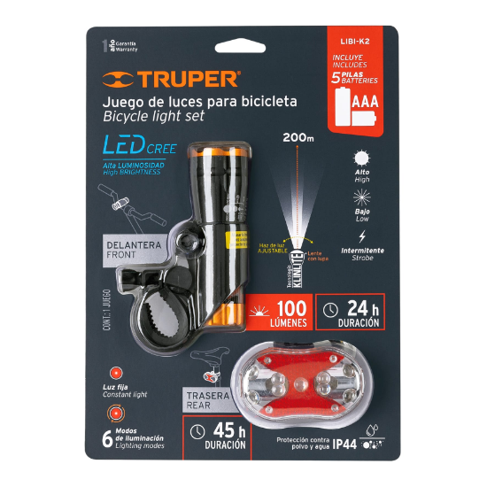 Linternas para bicicleta, delantera y trasera, kit 2 piezas
