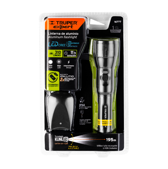 Linterna recargable, led cree, 180 lm con 2 pilas AA