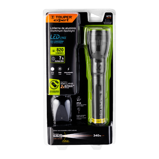 Linterna recargable, led cree, 150 lm con 3 pilas D