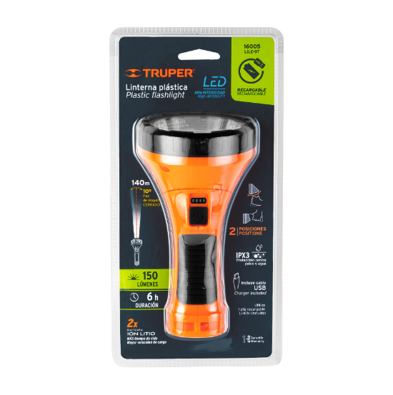 Linterna recargable de leds, 70 lúmenes