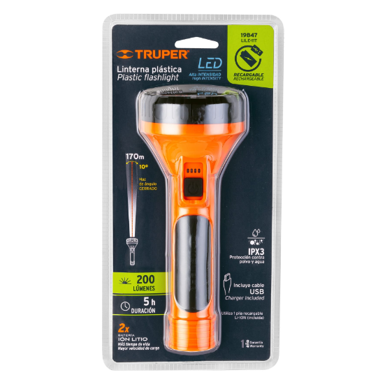 Linterna recargable de leds, 100 lúmenes