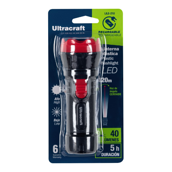 Linterna recargable de Led, 40 lúmenes, Ultra