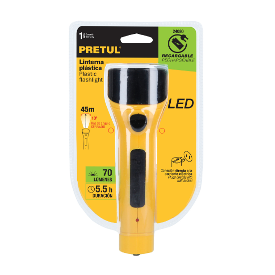 Linterna recargable de LED, 70 lúmenes, Pretul