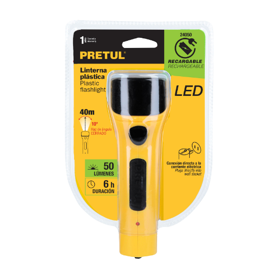 Linterna recargable de LED, 50 lúmenes, Pretul.