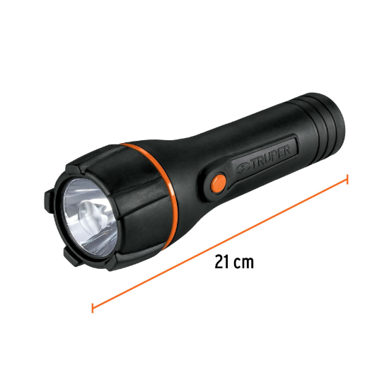 Linterna plástica, LED, luz directa, 2 pilas D, 180 Lm