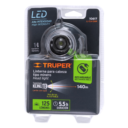 Linterna para cabeza de1 Led, 60 lúmenes, recargable