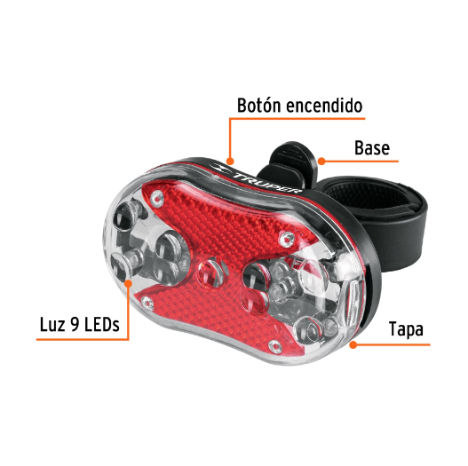 Linterna para bicicleta, 9 LED, trasera