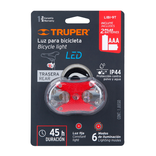Linterna para bicicleta, 9 LED, trasera