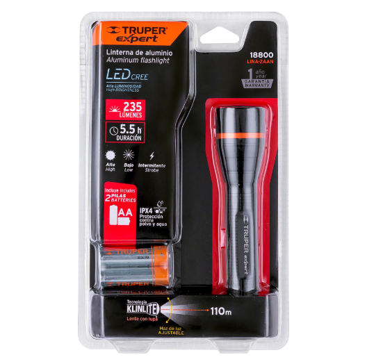 Linterna de aluminio de pilas, 100 lúmenes, led alta potencia