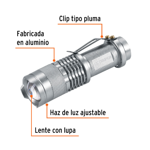 Linterna de aluminio con 1 pila AA, 40 lúmenes, 1 LED