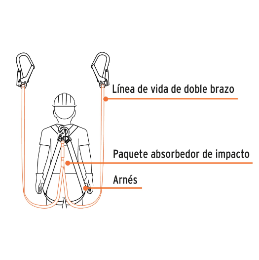 Línea de vida con 2 ganchos, 1.8 m