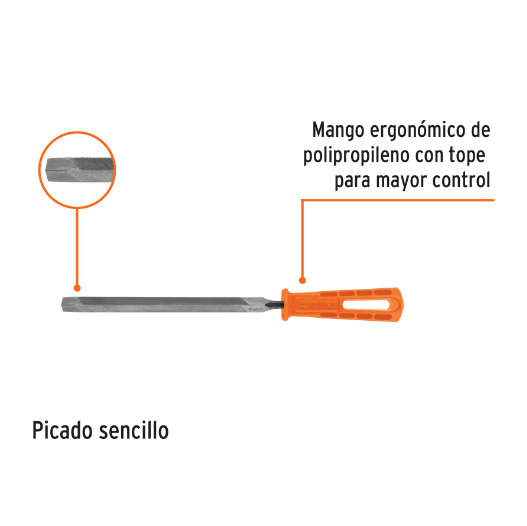 Lima triangular 8" para machete, 36 dpp, con mango, TRUPER