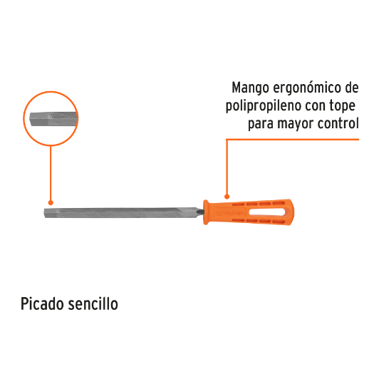 Lima triangular 7" para machete, 36 dpp, con mango, TRUPER