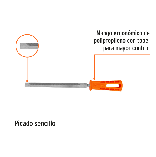 Lima triángulo pesado 8", 34 dpp, con mango, TRUPER