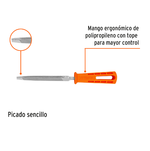 Lima triángulo pesado 4", 34 dpp, con mango, TRUPER