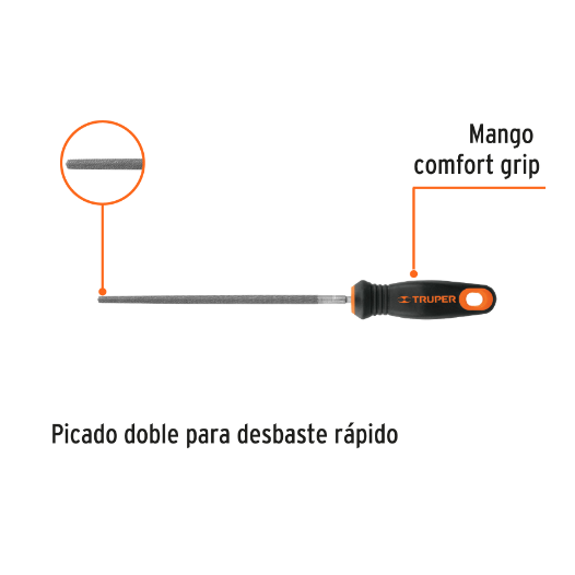 Lima redonda, bastarda, 8", con mango doble inyección