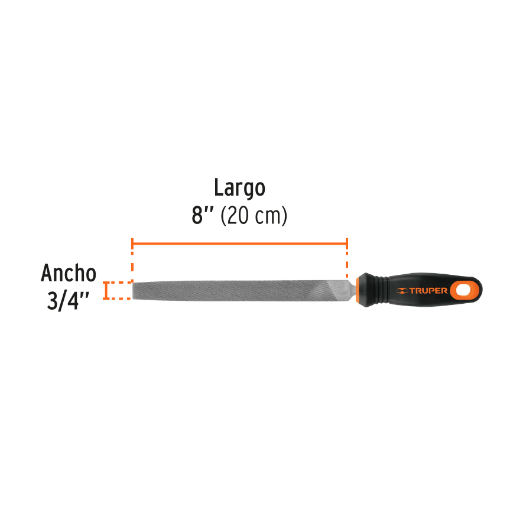 Lima plana, bastarda, 8" con mango doble inyección