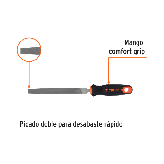 Lima plana, bastarda, 6" con mango doble inyección