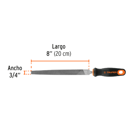 Lima plana muza 8" con mango doble inyección