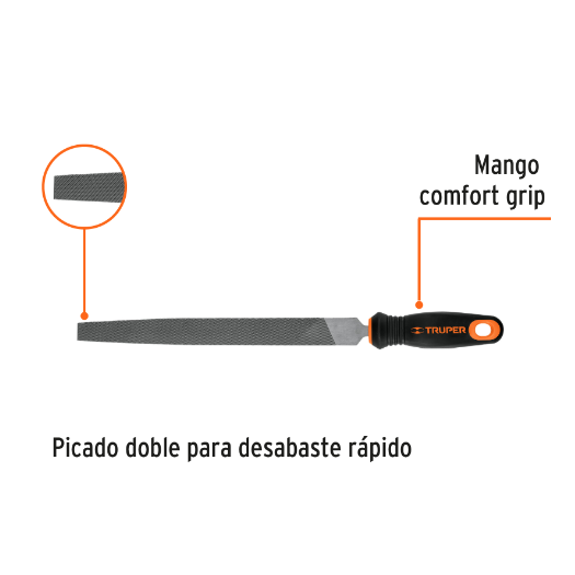 Lima plana bastarda 10" con mango doble inyección