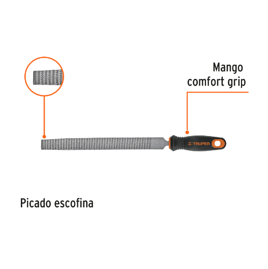 Lima escofina, 6", con mango doble inyección