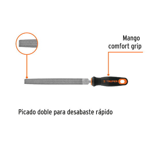 Lima de media caña, bastarda, 8, con mango doble inyección