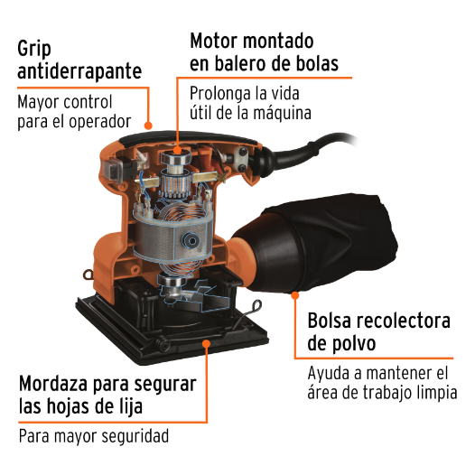 Lijadora orbital, 1/4 hoja, profesional, 200 w