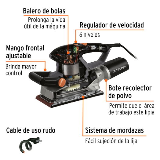 Lijadora orbital, 1/2 hoja, industrial, 300 w