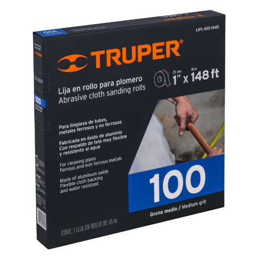 Lija para plomero, ancho 1", rollo de 45 m, grano 100