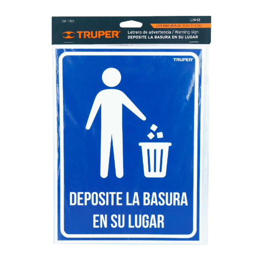 Letrero señalización"DEPOSITE LA BASURA EN SU LUGAR",21x28cm