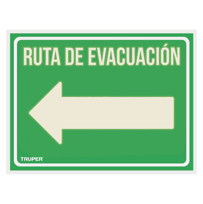 Letrero de señalización "RUTA EVACUACIÓN IZQUIERDA",21x28 cm