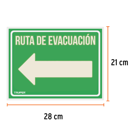 Letrero de señalización "RUTA EVACUACIÓN IZQUIERDA",21x28 cm