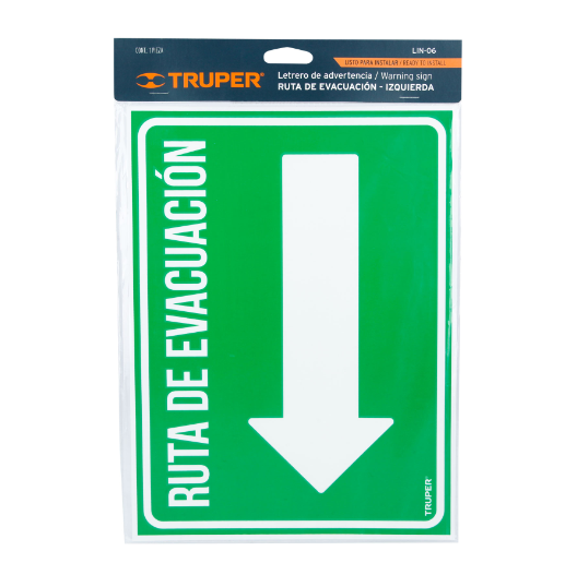 Letrero de señalización "RUTA EVACUACIÓN IZQUIERDA",21x28 cm