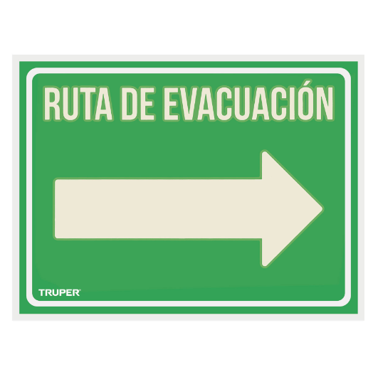 Letrero de señalización "RUTA EVACUACIÓN DERECHA",21 x 28 cm