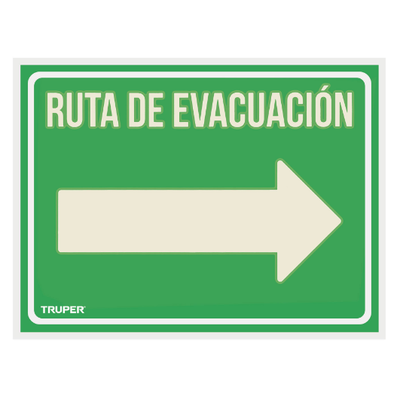 Letrero de señalización "RUTA EVACUACIÓN DERECHA",21 x 28 cm