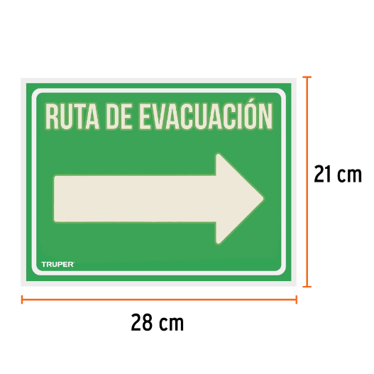 Letrero de señalización "RUTA EVACUACIÓN DERECHA",21 x 28 cm