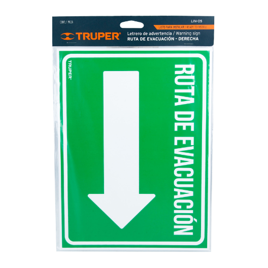 Letrero de señalización "RUTA EVACUACIÓN DERECHA",21 x 28 cm
