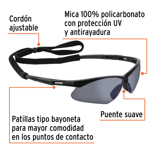 Lentes mica espejo plata antiempaño con sujeta lentes, Sport