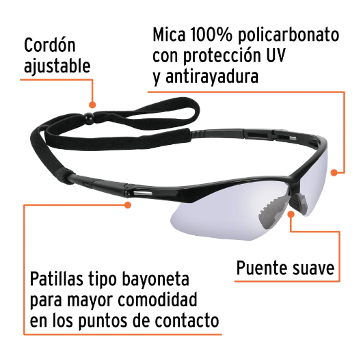 Lentes mica espejo azul antiempaño con sujeta lentes, Sport