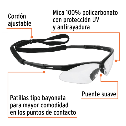Lentes mica clara antiempaño con sujeta lentes, Sport