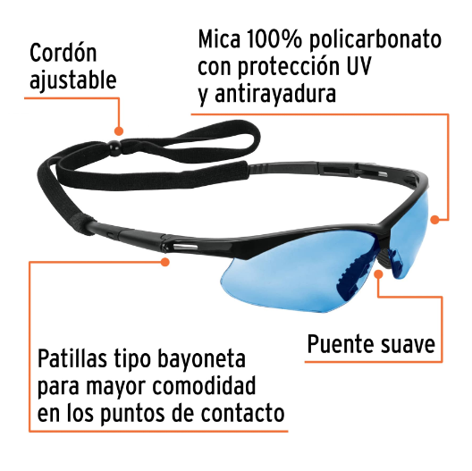 Lentes mica azul antiempaño con sujeta lentes, Sport