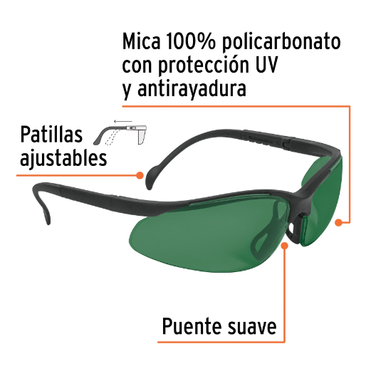 Lentes de seguridad, mica verde, Vision