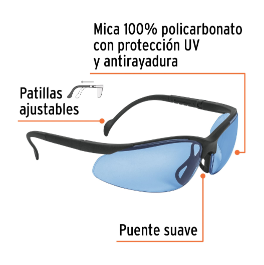 Lentes de seguridad, mica azul, Vision