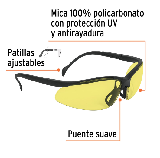 Lentes de seguridad, mica amarillo, Vision