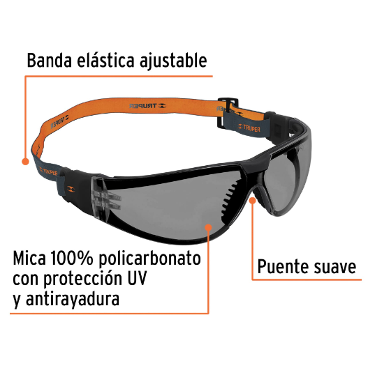 Lentes de seguridad, gris con banda elástica, Active