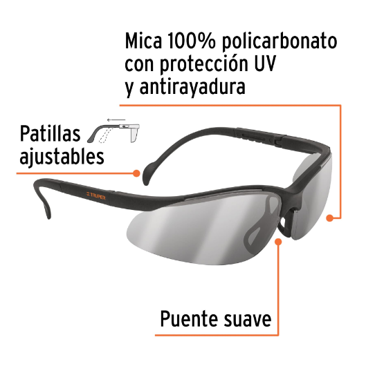 Lentes de seguridad ligeros con marco, espejo plata, Vision