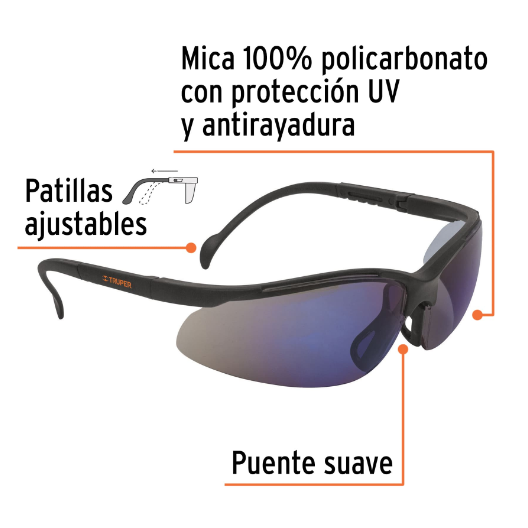 Lentes de seguridad ligeros con marco, espejo azul, Vision