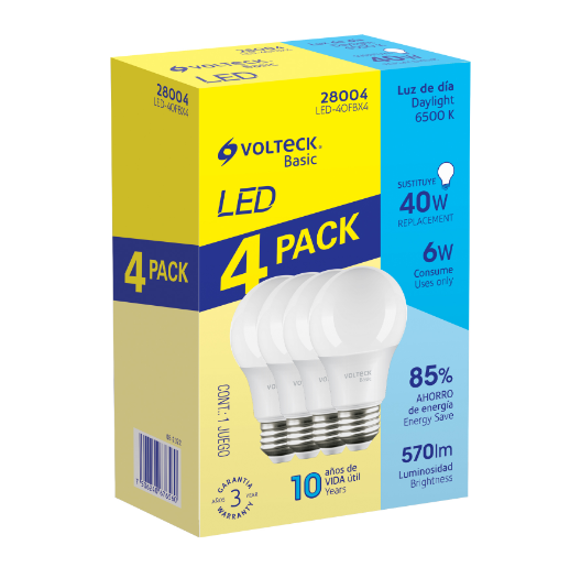 Lámpara LED,A19,6W,luz de día,Volteck Basic, 4 pzas en caja